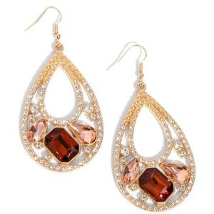 Paparazzi Dangle Teardrop Earrings w/Brown, Peach & White Crystals Gold Tone NWT